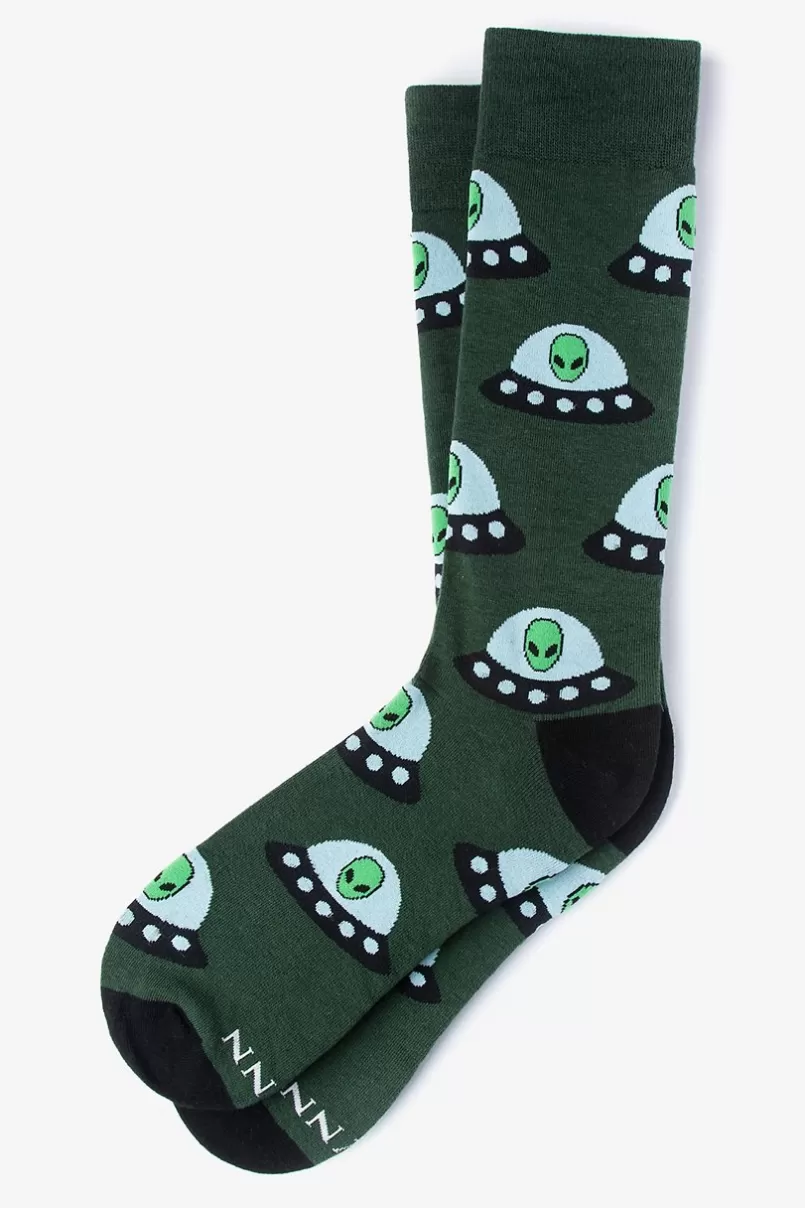 Ties Alien Invasion Dark Green Sock Hot