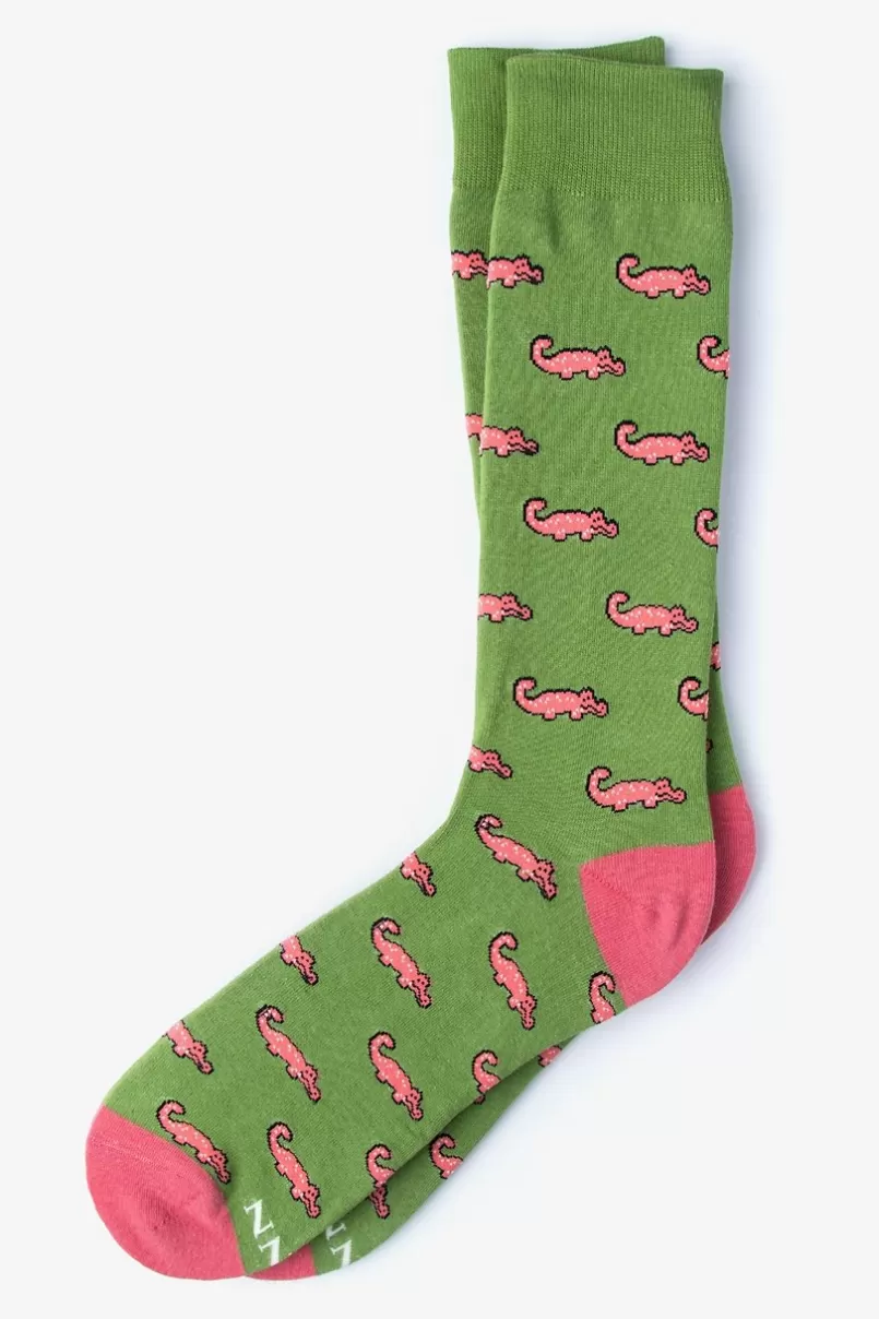 Ties Alligator Sock Green Flash Sale