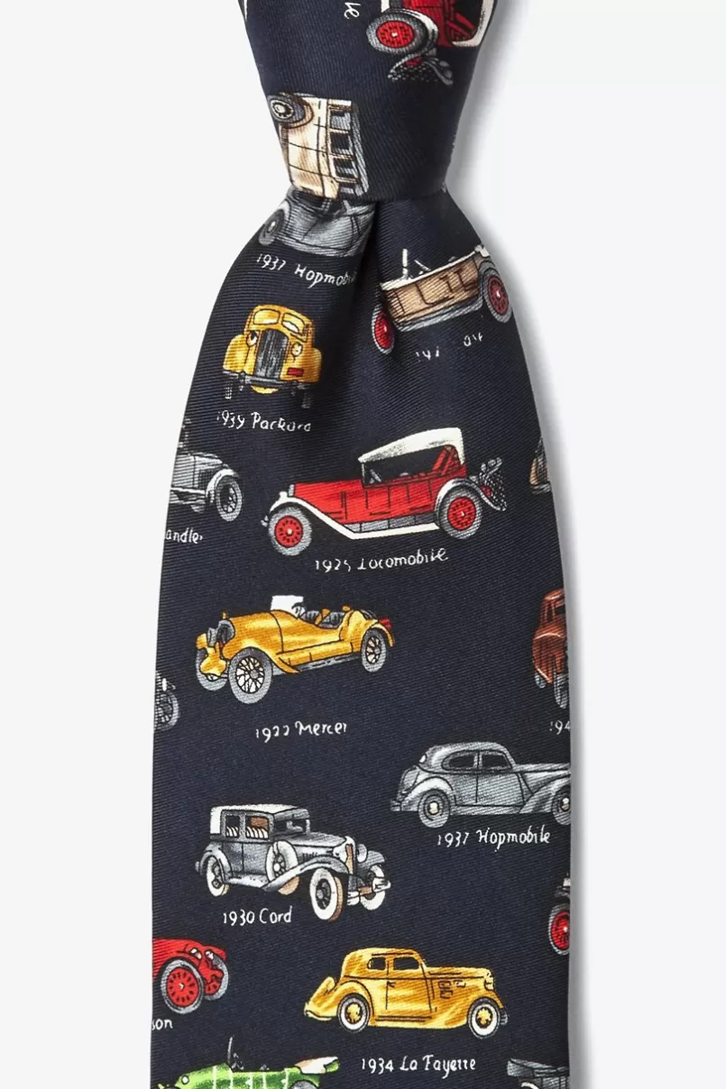 Ties Antique Cars Navy Blue Tie Cheap