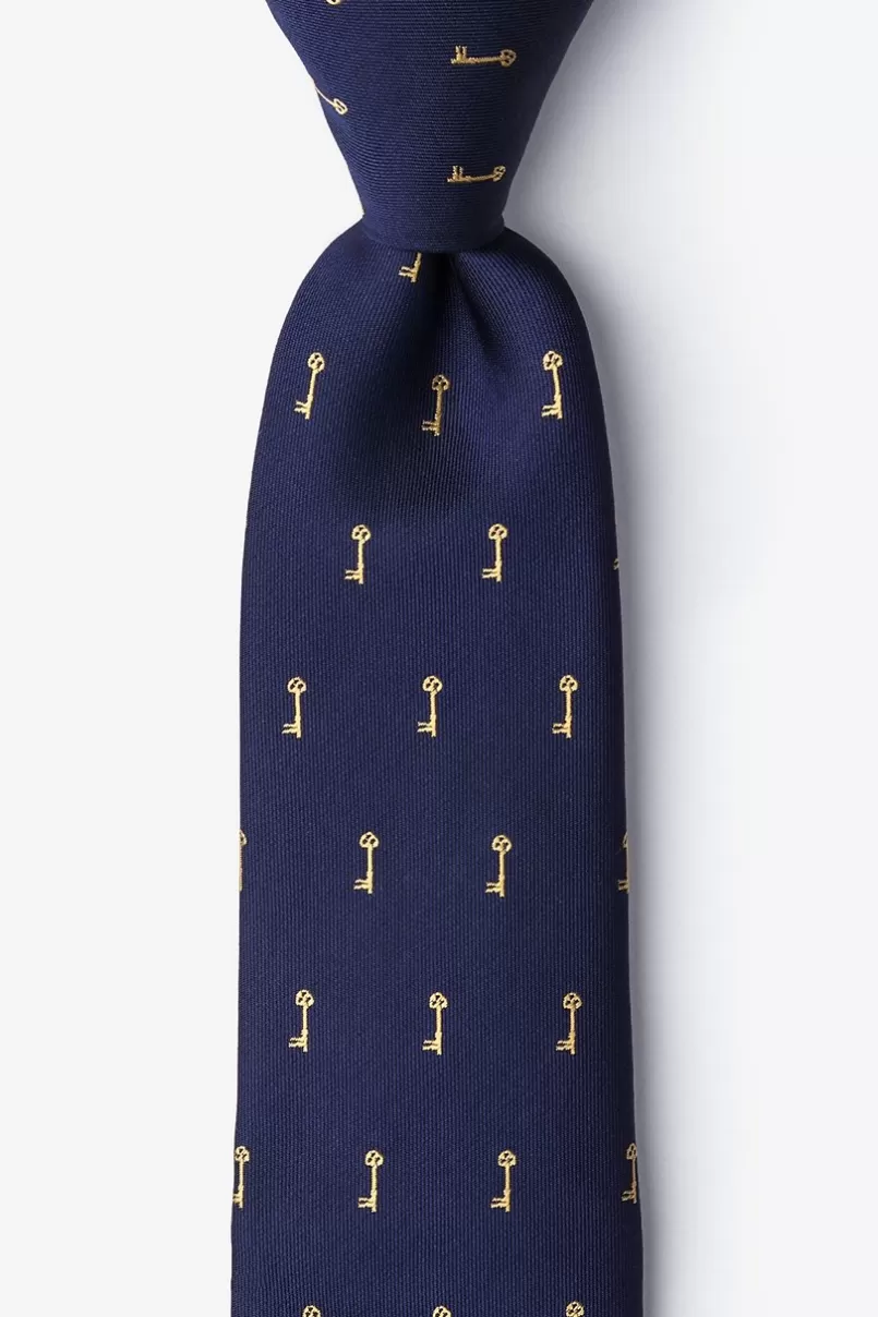 Ties Antique Keys Navy Blue Tie NavyBlue Cheap