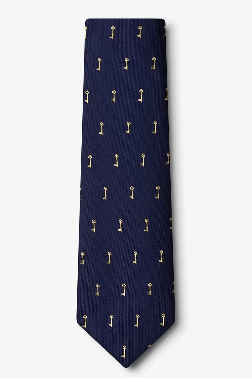 Ties Antique Keys Navy Blue Tie NavyBlue Cheap