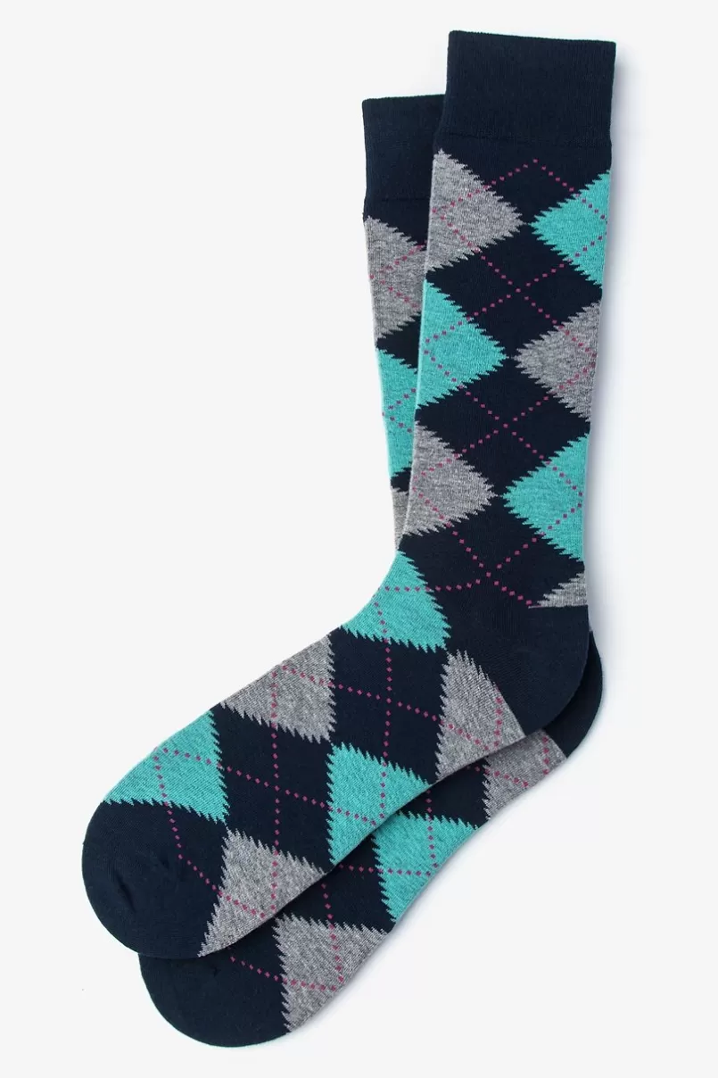 Ties Argyle Assassin Sock Aqua Discount