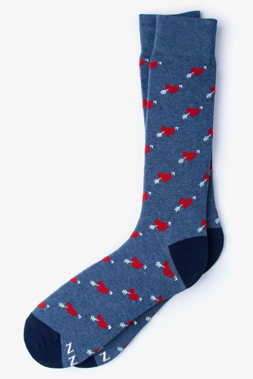 Ties Arrow Heart Blue Sock New