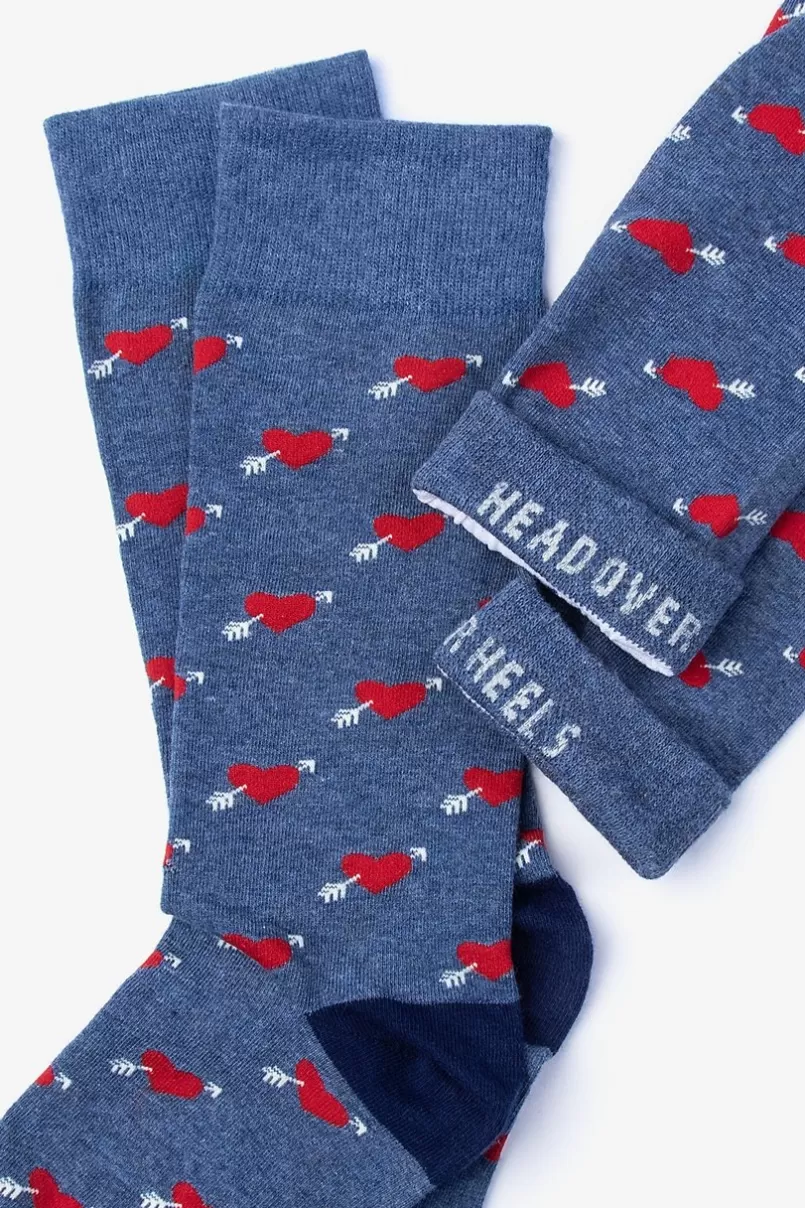 Ties Arrow Heart Blue Sock New