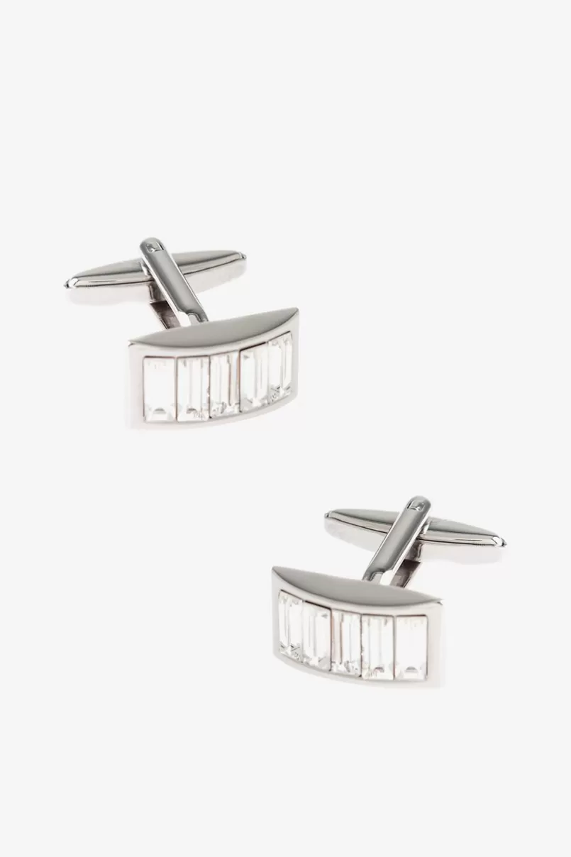 Ties Bejeweled Rounded Bar Clear Cufflinks Store