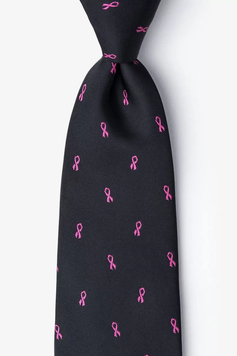 Ties Breast Cancer Ribbon Black Extra Long Tie Store