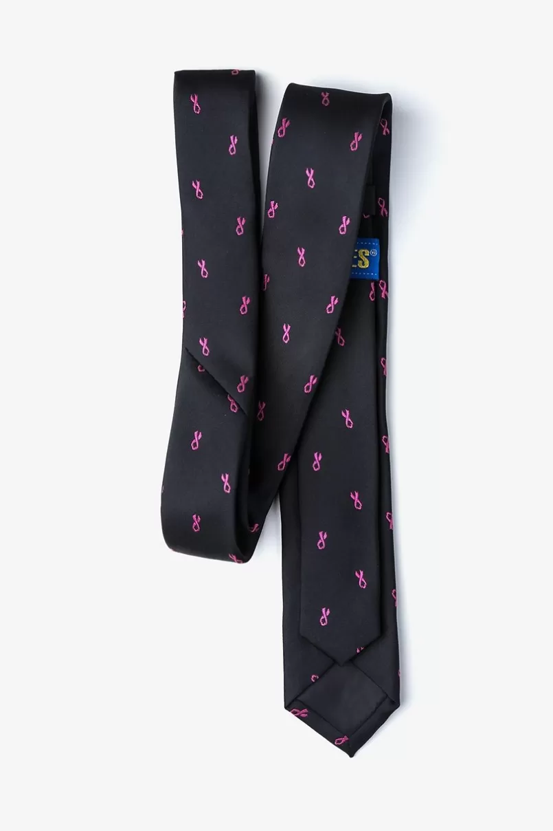 Ties Breast Cancer Ribbon Skinny Tie Black Flash Sale