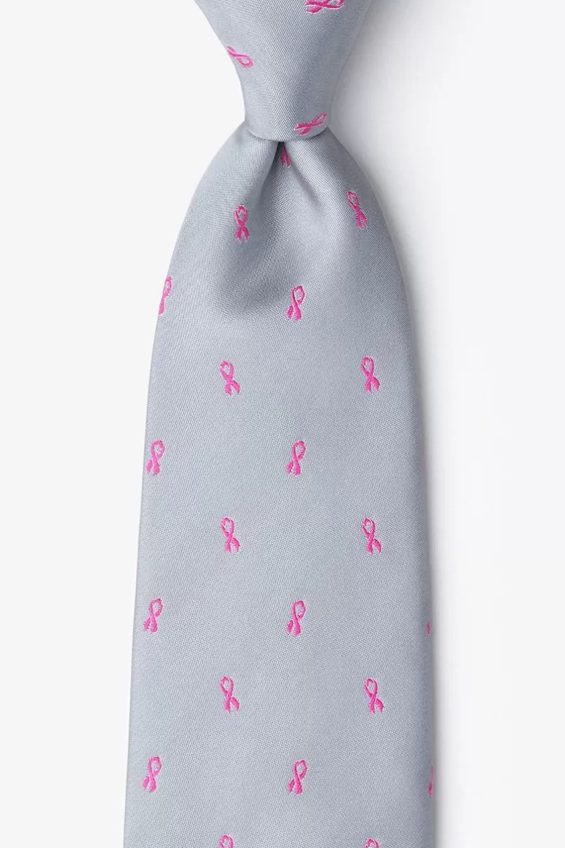 Ties Breast Cancer Ribbon Gray Extra Long Tie Cheap