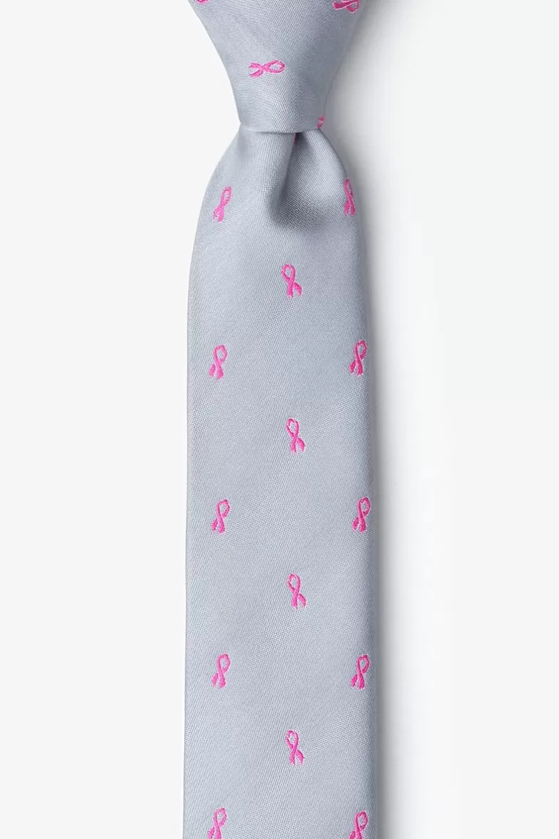 Ties Breast Cancer Ribbon Skinny Tie Gray Discount