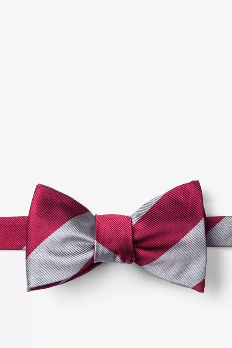 Ties Burgundy & Gray Stripe Self-Tie Bow Tie Burgundy&Gray Discount