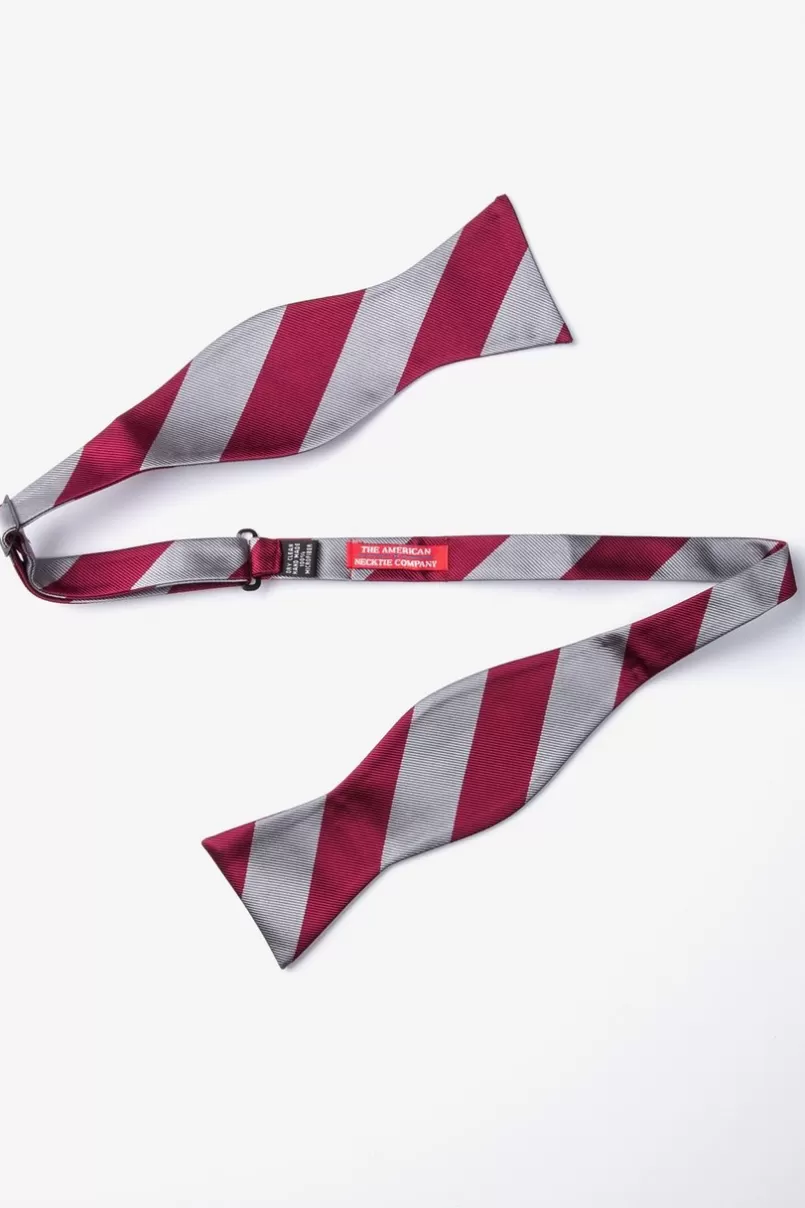 Ties Burgundy & Gray Stripe Self-Tie Bow Tie Burgundy&Gray Discount