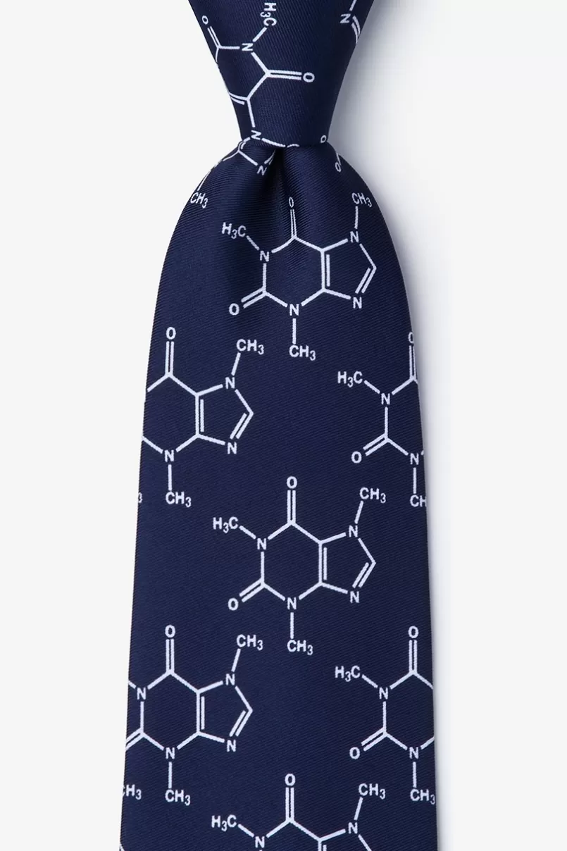 Ties Caffeine Molecule Navy Blue Tie Fashion