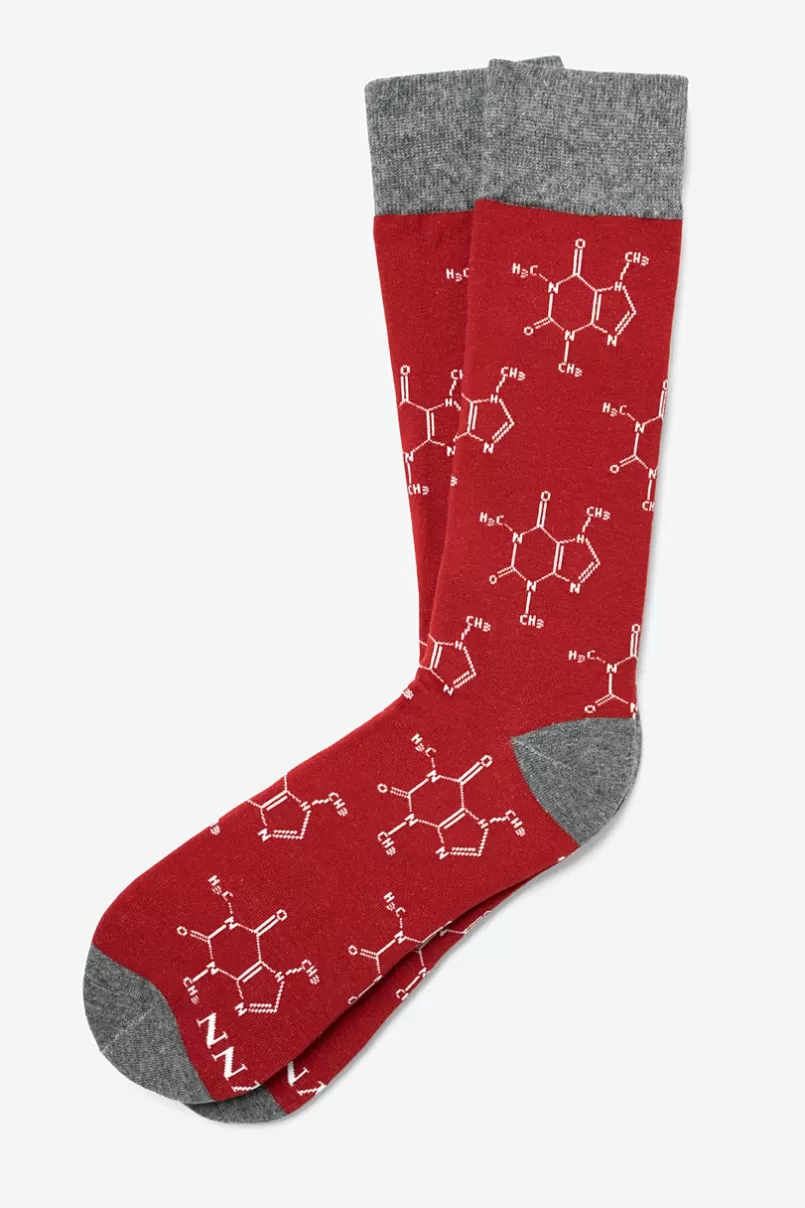 Ties Caffeine Molecule Sock Red Shop