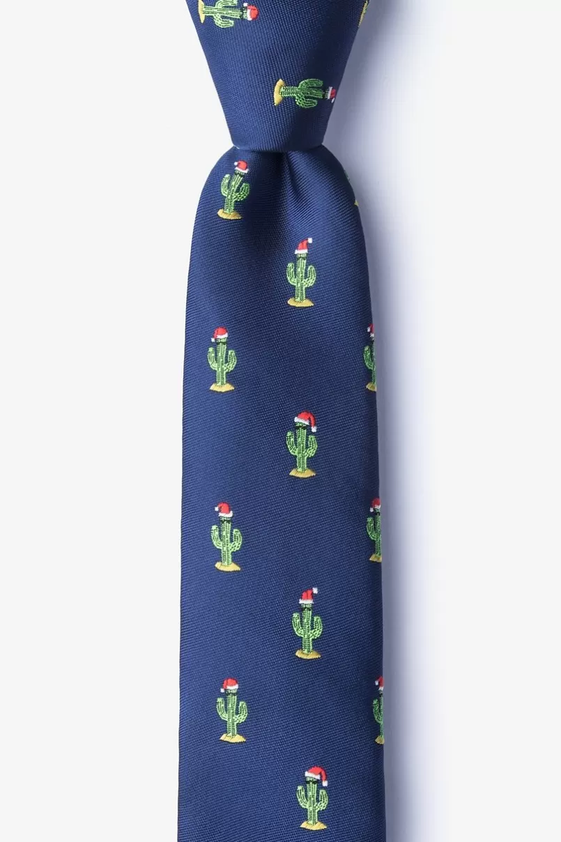 Ties Christmas Cacti Navy Blue Skinny Tie NavyBlue Shop