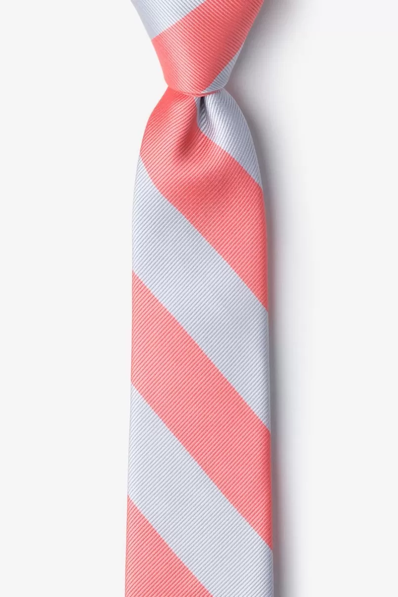 Ties Coral & Silver Stripe Skinny Tie Discount