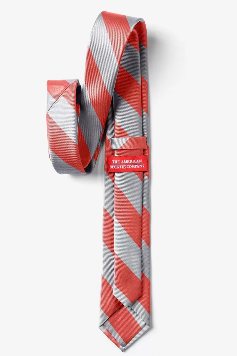 Ties Coral & Silver Stripe Skinny Tie Discount