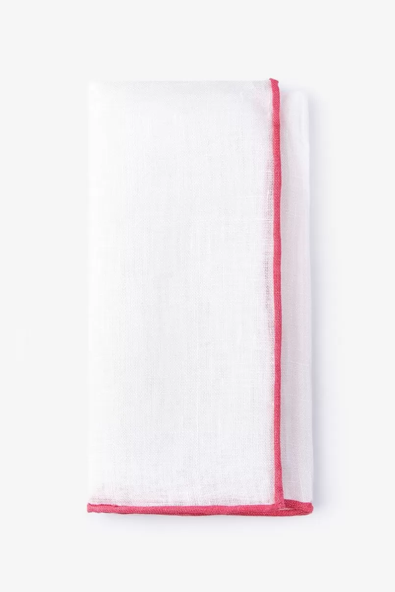 Ties Coral Edged Linen White Pocket Square White&Coral Flash Sale