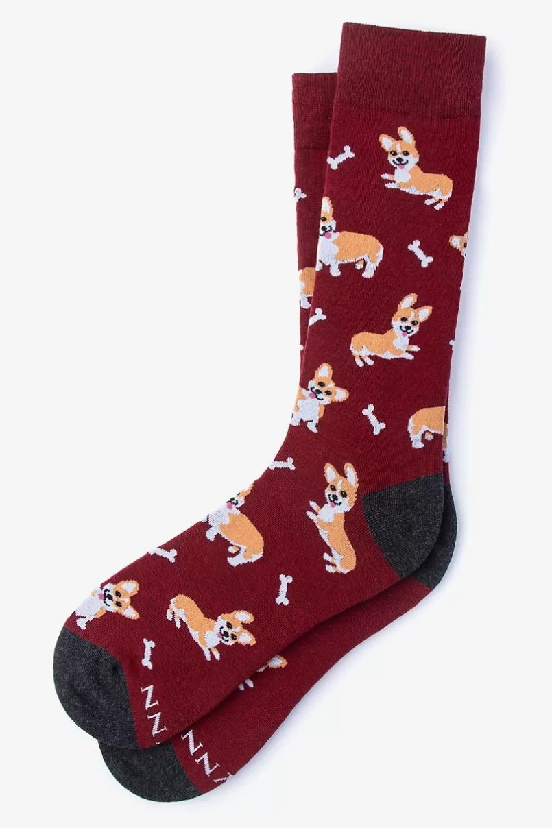 Ties Corgi Gang Sock Maroon Shop