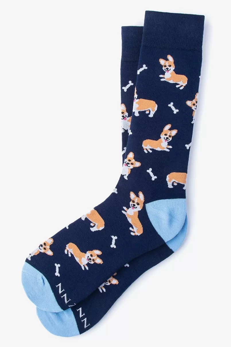 Ties Corgi Gang Navy Blue Sock NavyBlue New