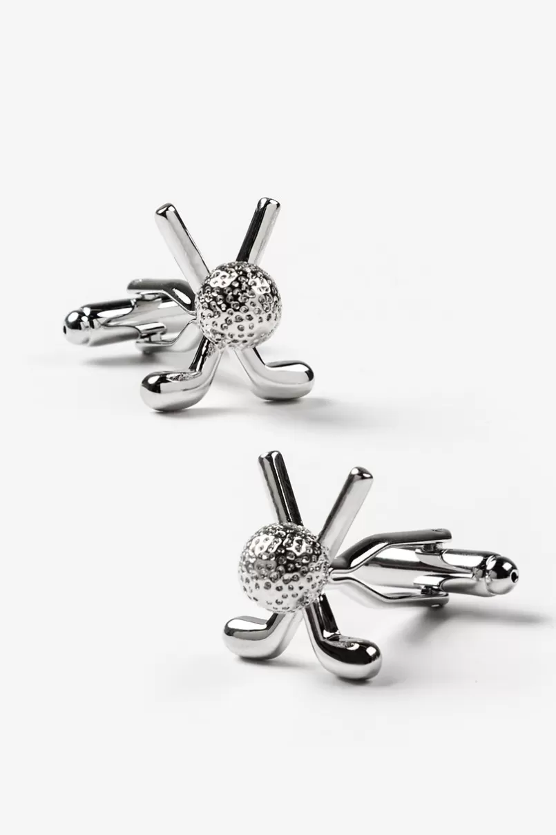 Ties Crossed Golf Clubs Silver Cufflinks Hot