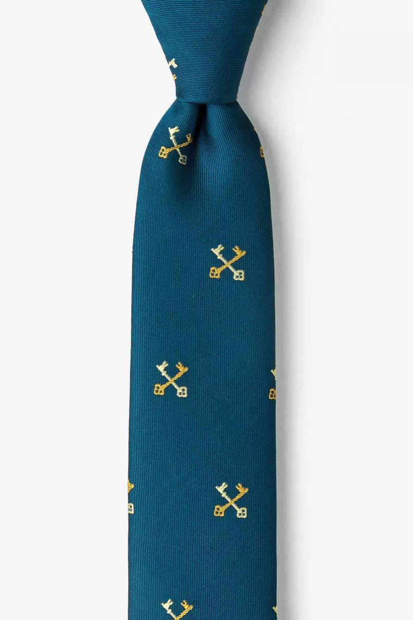 Ties Crossed Keys Teal Skinny Tie Best