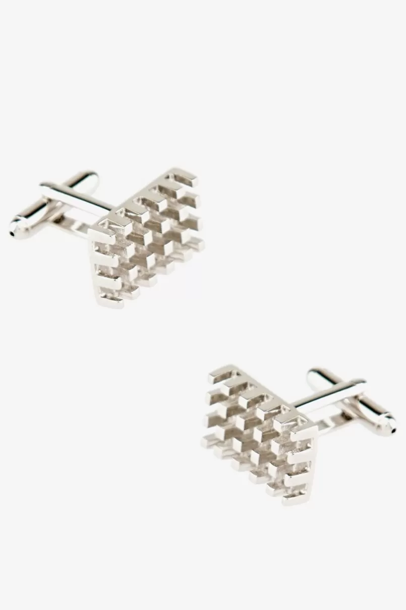 Ties 3-D Grid Silver Cufflinks Hot