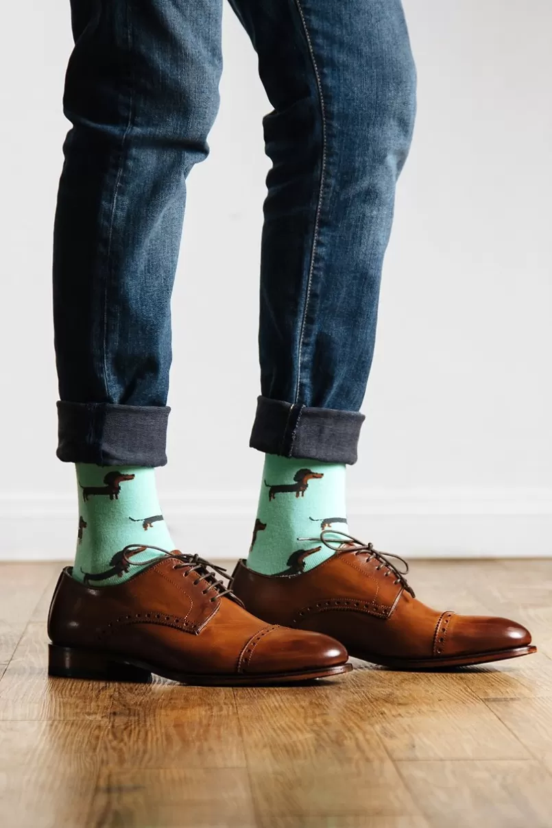 Ties Dachshund | Weiner Dog Sock Aqua Clearance