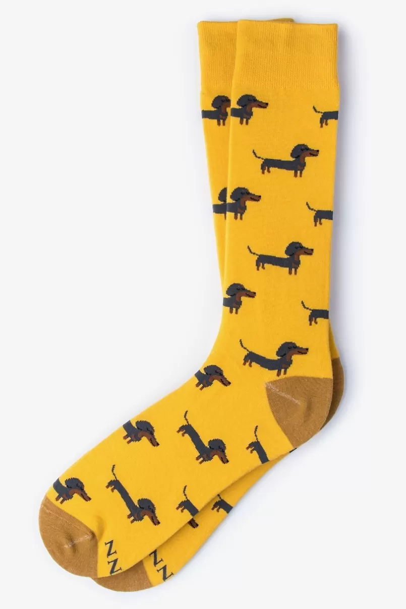 Ties Dachshund | Weiner Dog Sock Yellow Hot