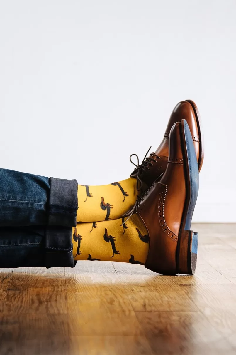 Ties Dachshund | Weiner Dog Sock Yellow Hot