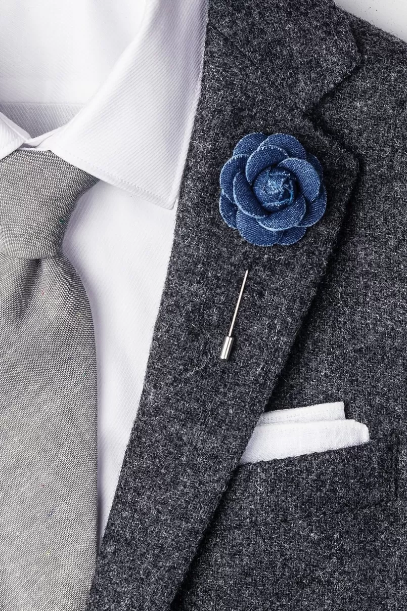 Ties Denim Flower Navy Blue Lapel Pin Cheap