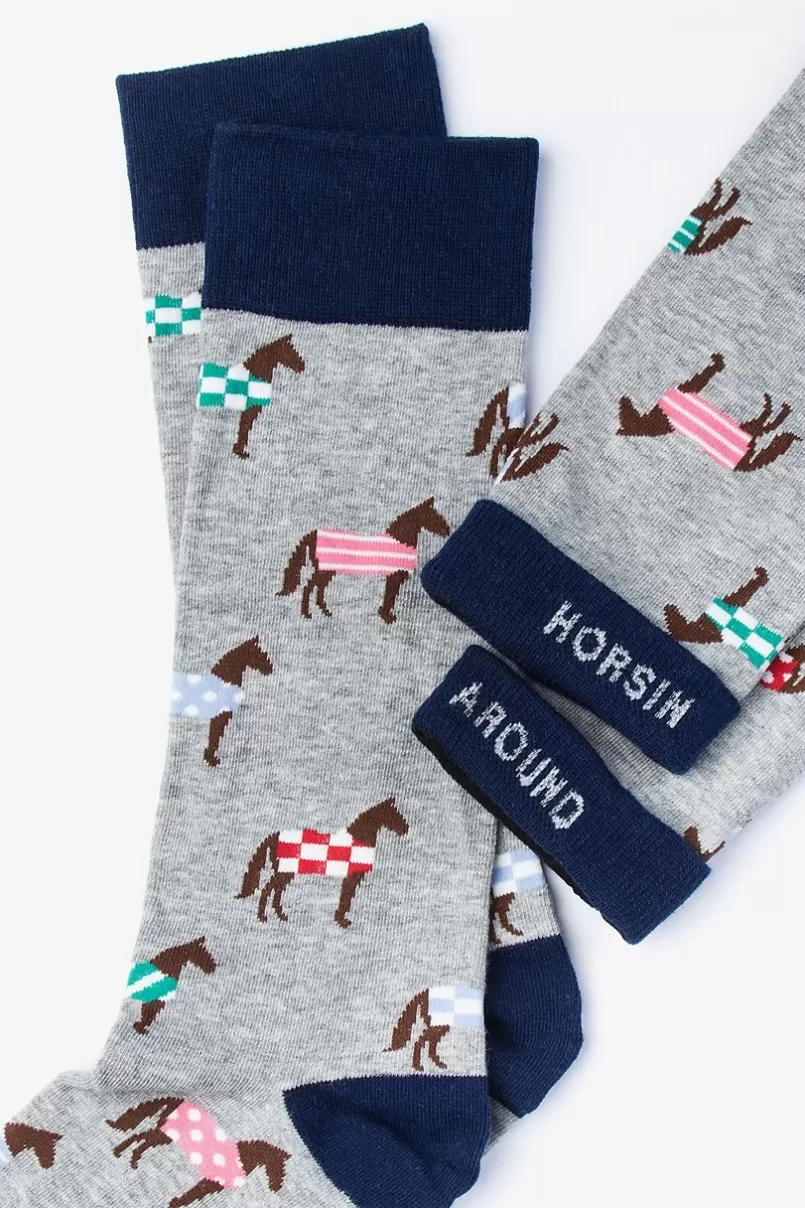 Ties Derby Horse Sock Gray Cheap