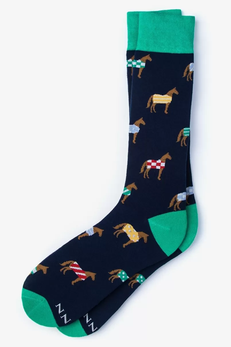 Ties Derby Horse Navy Blue Sock NavyBlue Fashion