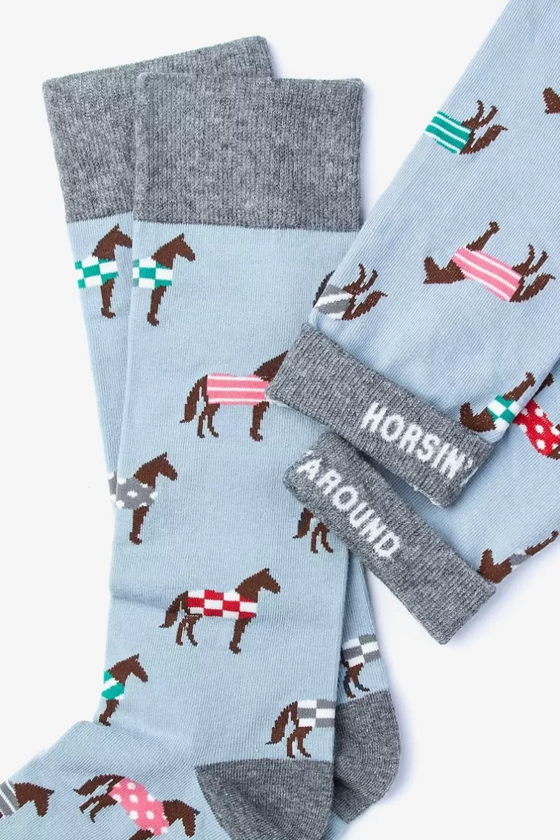 Ties Derby Horse Pale Blue Sock PaleBlue Discount