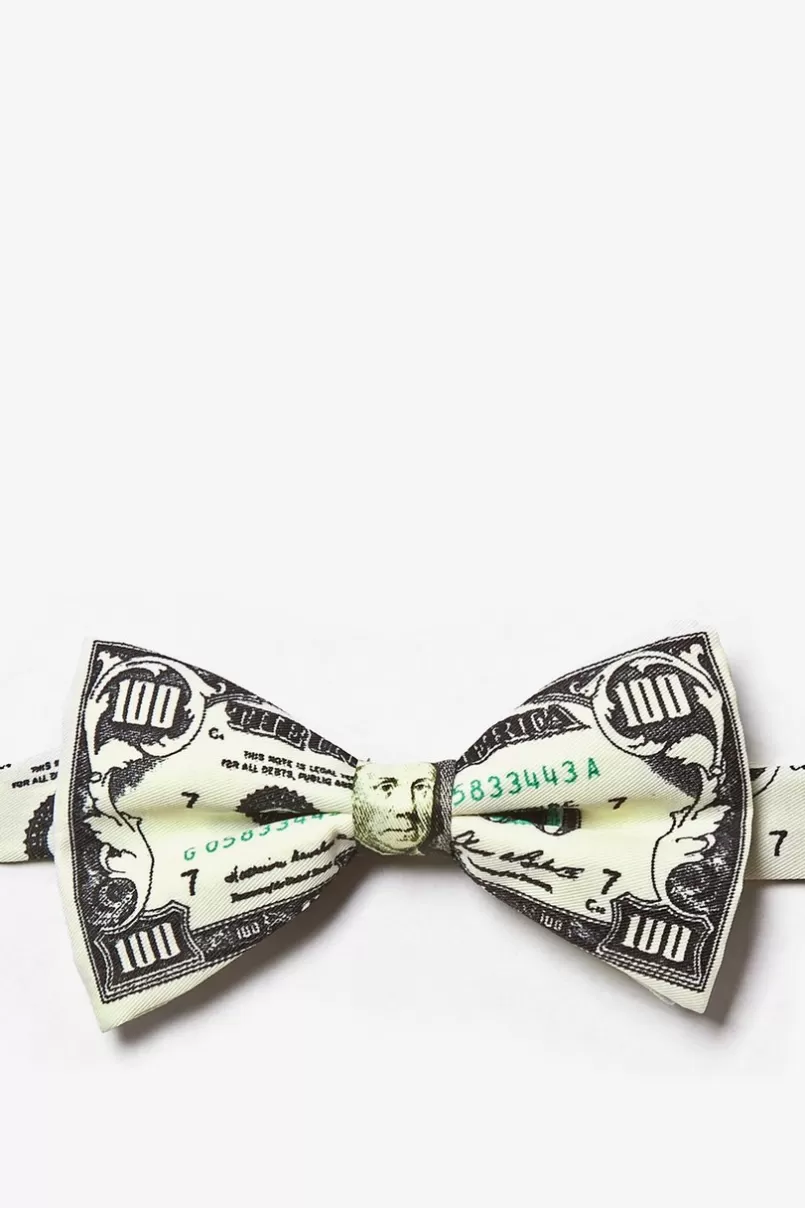 Ties $100 Dollar Bill Ivory Pre-Tied Bow Tie Clearance