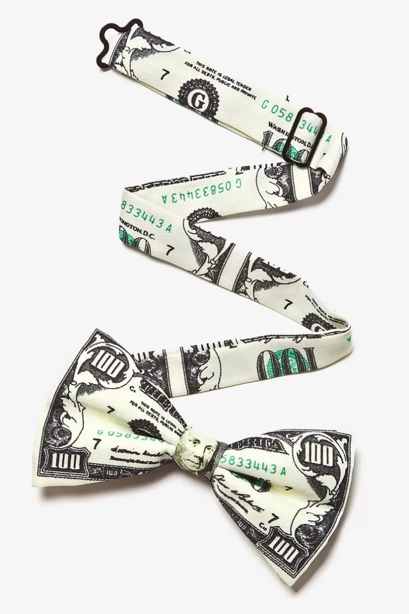 Ties $100 Dollar Bill Ivory Pre-Tied Bow Tie Clearance