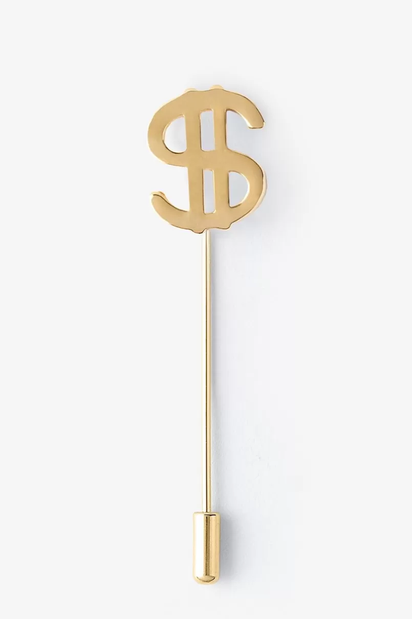 Ties Dollar Sign Lapel Pin Gold Fashion