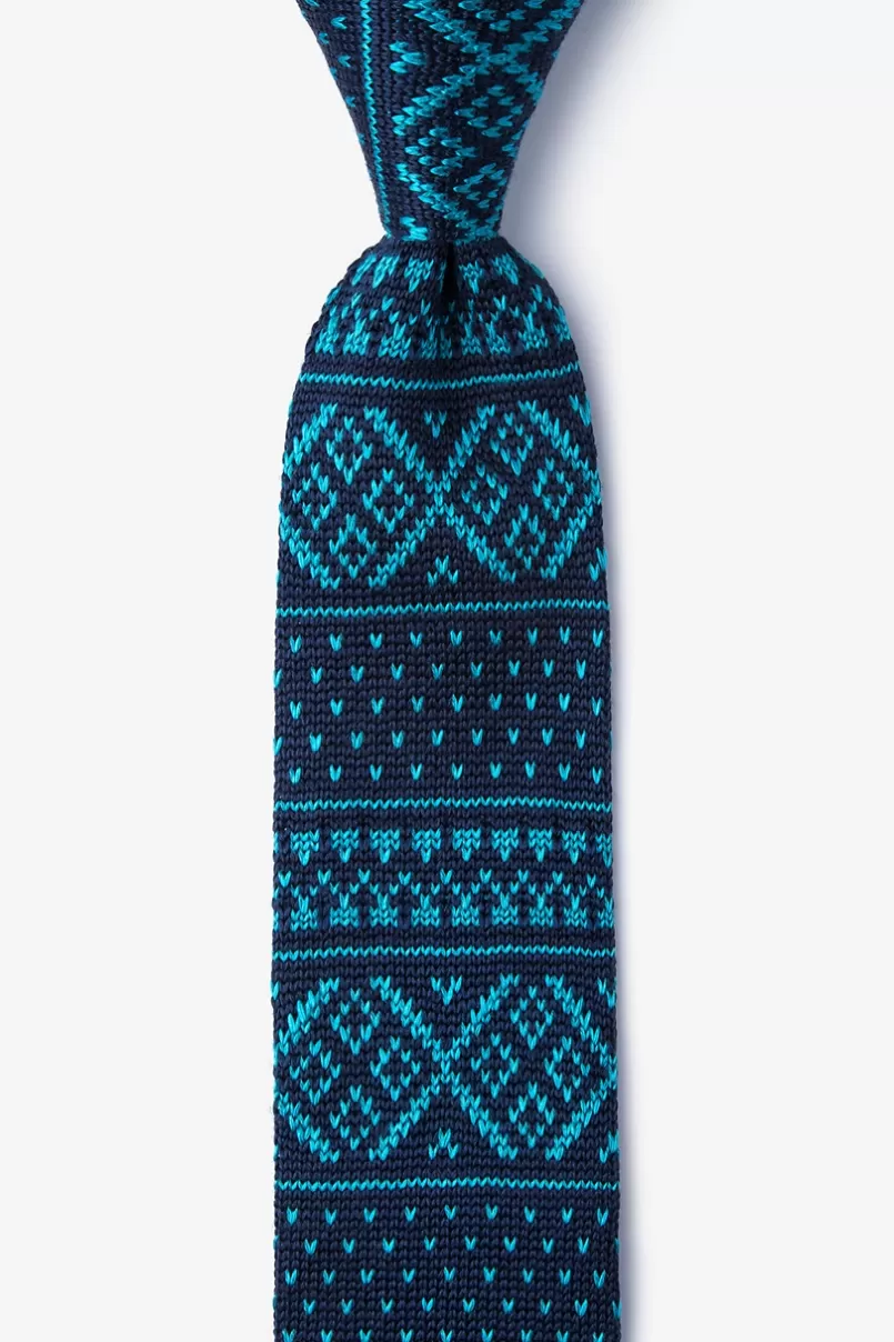 Ties Fair Isle Navy Blue Knit Skinny Tie NavyBlue Clearance