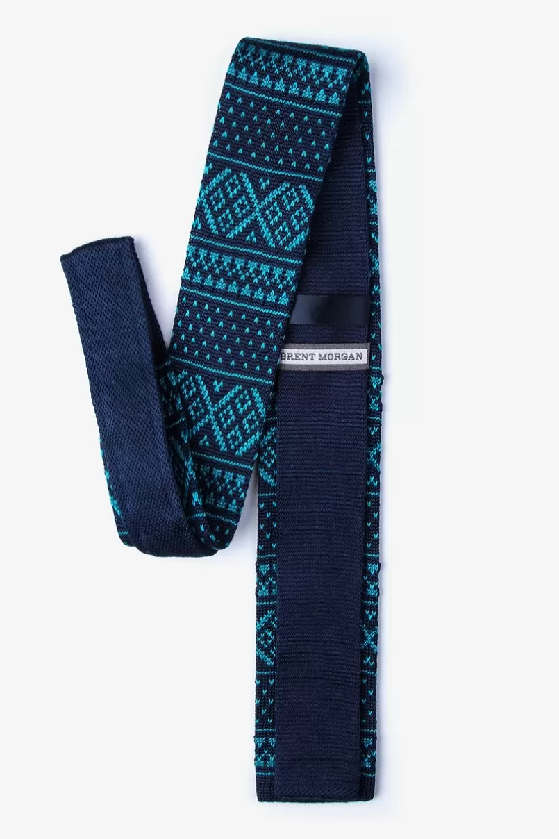 Ties Fair Isle Navy Blue Knit Skinny Tie NavyBlue Clearance