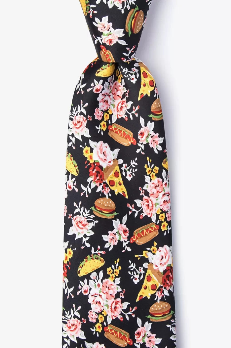 Ties Fast Food Floral Extra Long Tie Black Discount