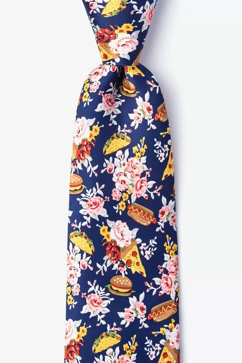 Ties Fast Food Floral Navy Blue Extra Long Tie NavyBlue Hot