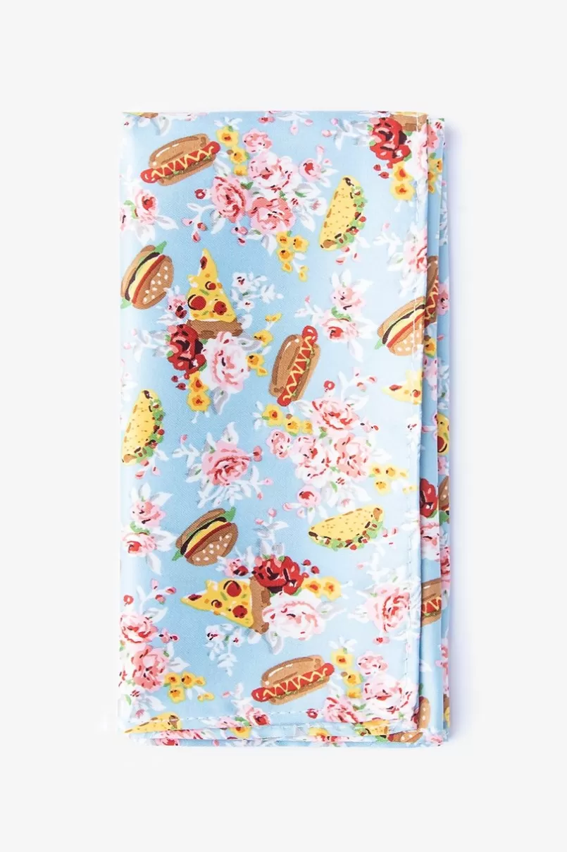 Ties Fast Food Floral Pale Blue Pocket Square PaleBlue Outlet