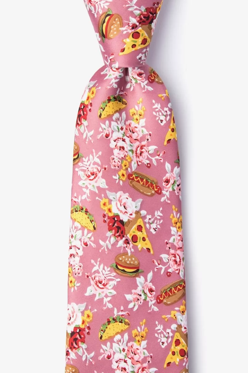 Ties Fast Food Floral Extra Long Tie Pink Hot