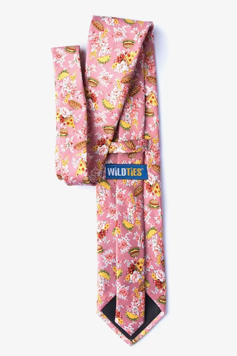 Ties Fast Food Floral Extra Long Tie Pink Hot