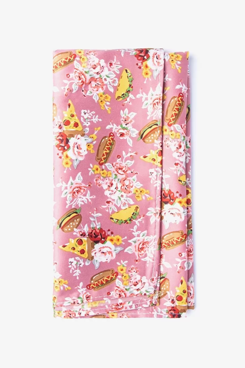 Ties Fast Food Floral Pocket Square Pink Clearance