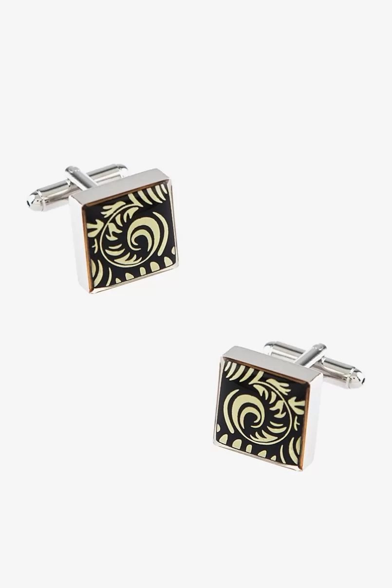 Ties Fern Leaves Black Silver Cufflinks Store