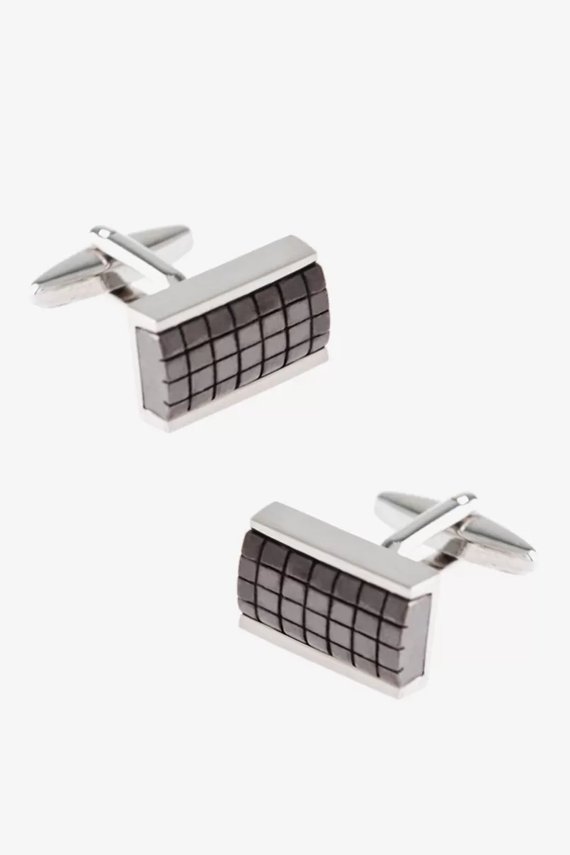 Ties Framed Rectangle Grid Gunmetal Cufflinks Discount