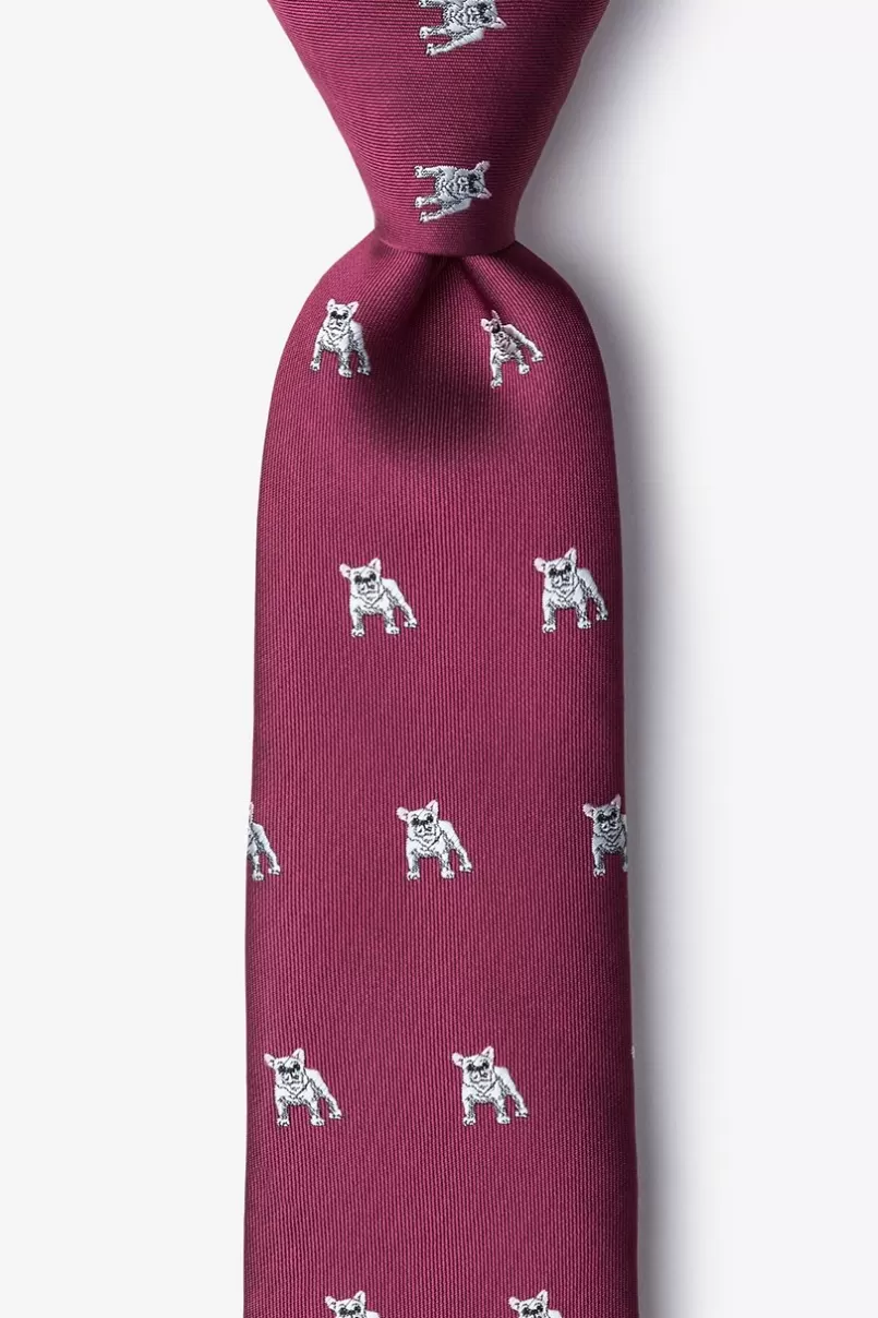 Ties French Bulldog Burgundy Extra Long Tie Flash Sale