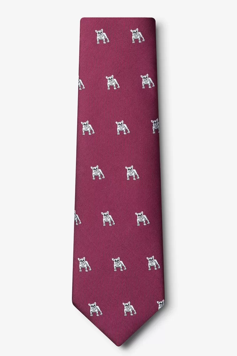 Ties French Bulldog Burgundy Extra Long Tie Flash Sale