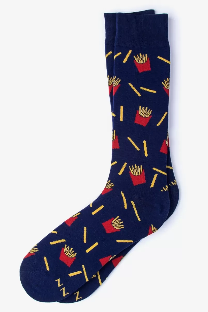 Ties French Fries Navy Blue Sock Fashion