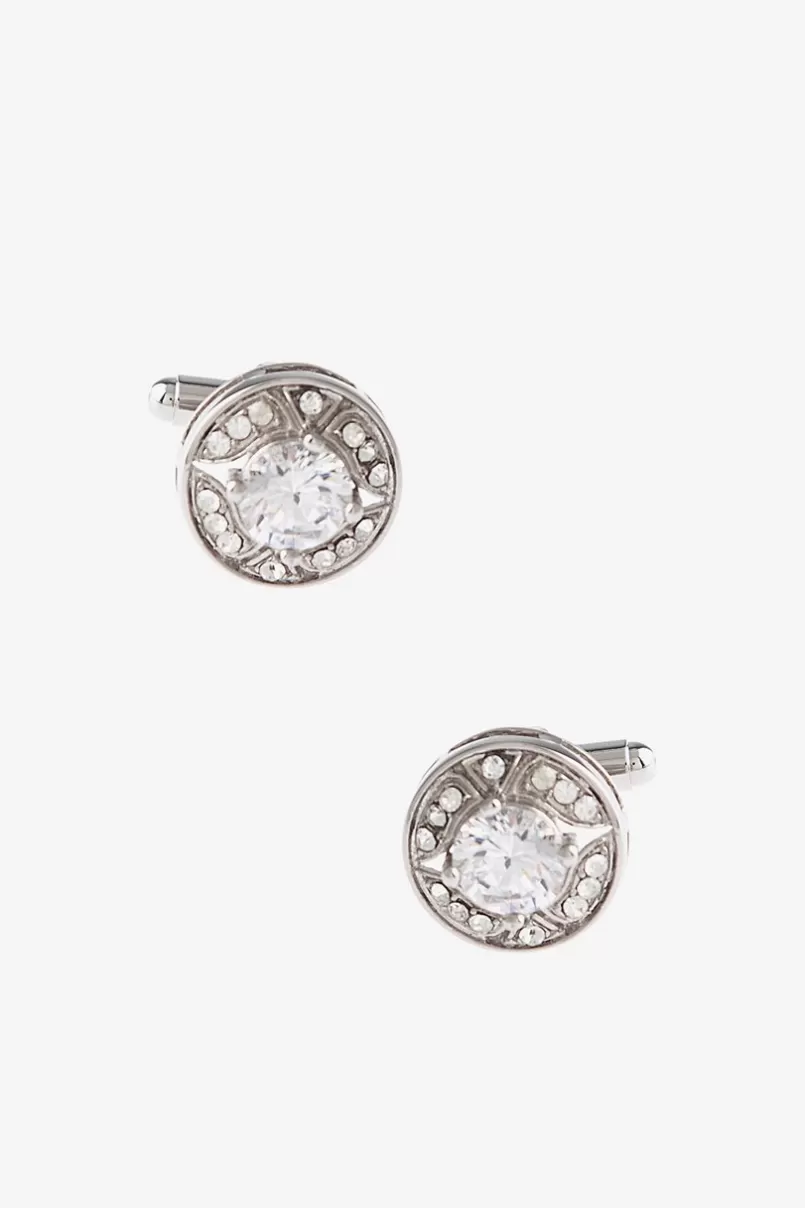 Ties Glitzy Round Diamond White Cufflinks Cheap